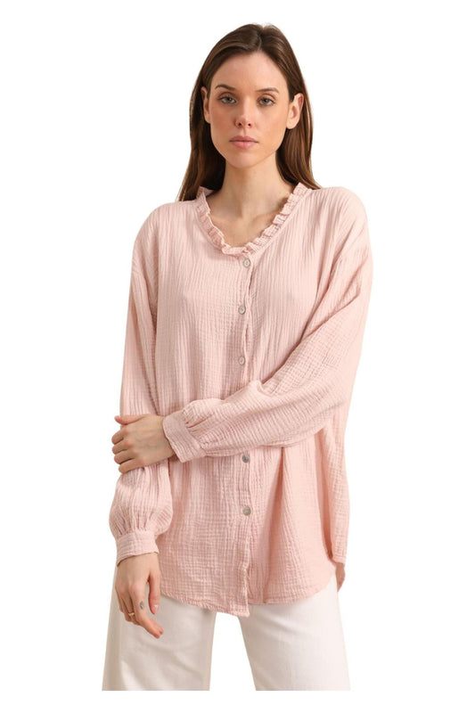 Gaze bómullarskyrta bleik