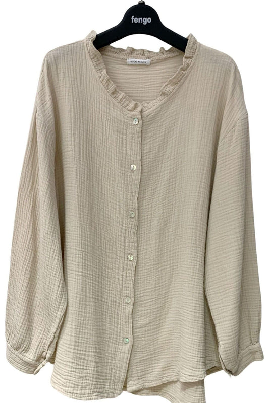 Gaze bómullarskyrta kremlituð